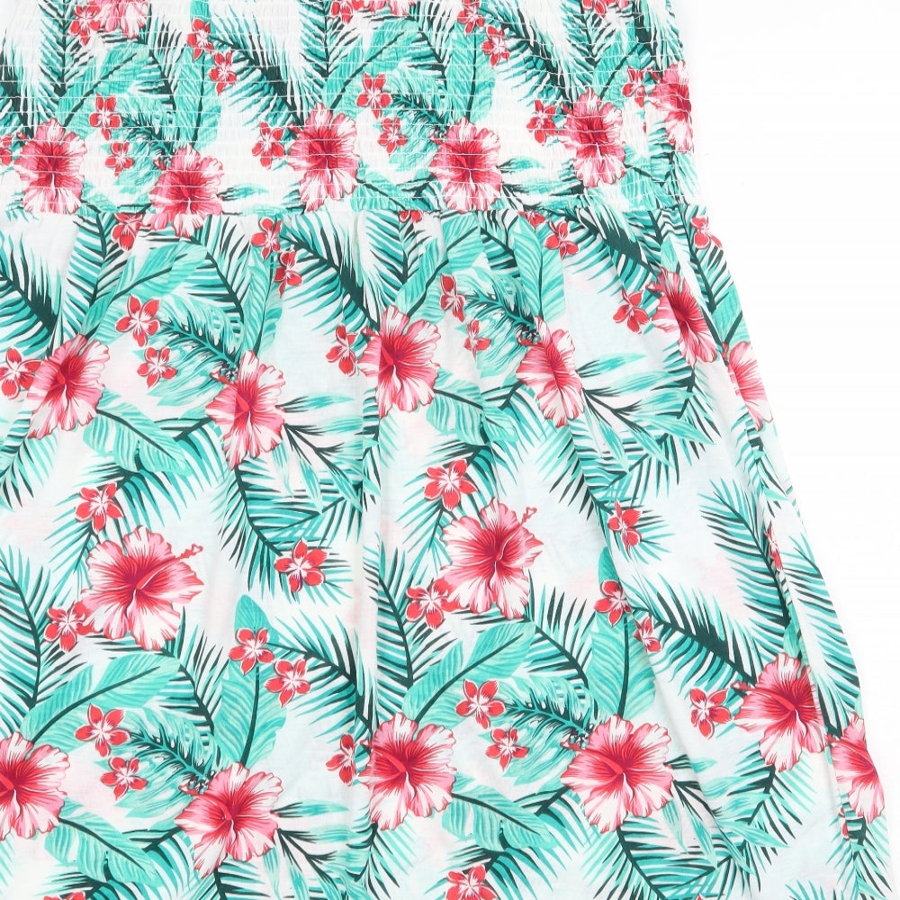 B.You Womens Green Floral Polyester Basic Tank Size 2XS Square Neck