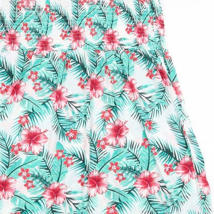 B.You Womens Green Floral Polyester Basic Tank Size 2XS Square Neck