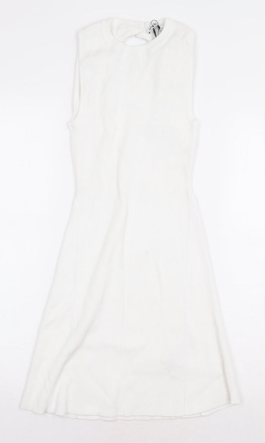Zara Womens White Polyamide A-Line Size S Round Neck Pullover