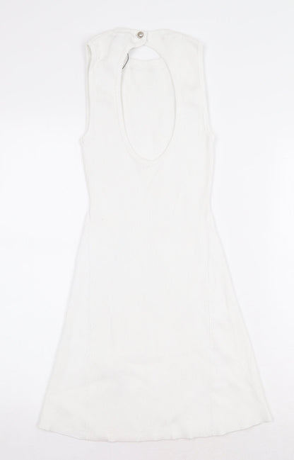 Zara Womens White Polyamide A-Line Size S Round Neck Pullover