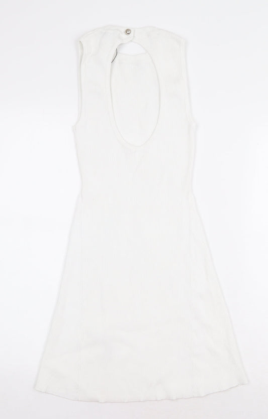 Zara Womens White Polyamide A-Line Size S Round Neck Pullover