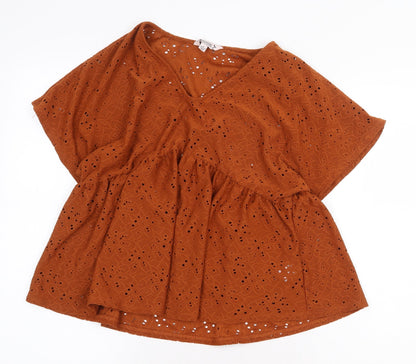 Nanette Lepore Womens Brown Geometric Polyester Basic Blouse Size S V-Neck