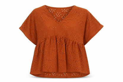 Nanette Lepore Womens Brown Geometric Polyester Basic Blouse Size S V-Neck