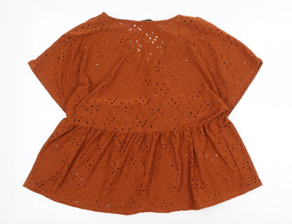 Nanette Lepore Womens Brown Geometric Polyester Basic Blouse Size S V-Neck