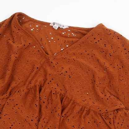 Nanette Lepore Womens Brown Geometric Polyester Basic Blouse Size S V-Neck