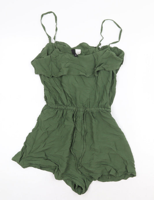 H&M Womens Green Viscose Playsuit One-Piece Size 6 Pullover