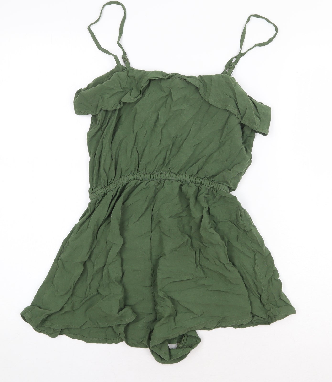 H&M Womens Green Viscose Playsuit One-Piece Size 6 Pullover