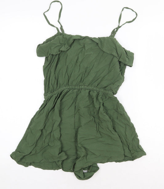 H&M Womens Green Viscose Playsuit One-Piece Size 6 Pullover