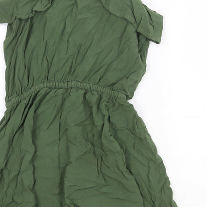 H&M Womens Green Viscose Playsuit One-Piece Size 6 Pullover
