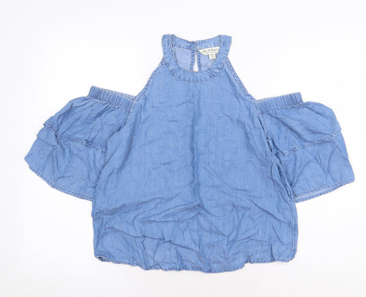 Miss Selfridge Womens Blue Lyocell Basic Blouse Size 8 Round Neck