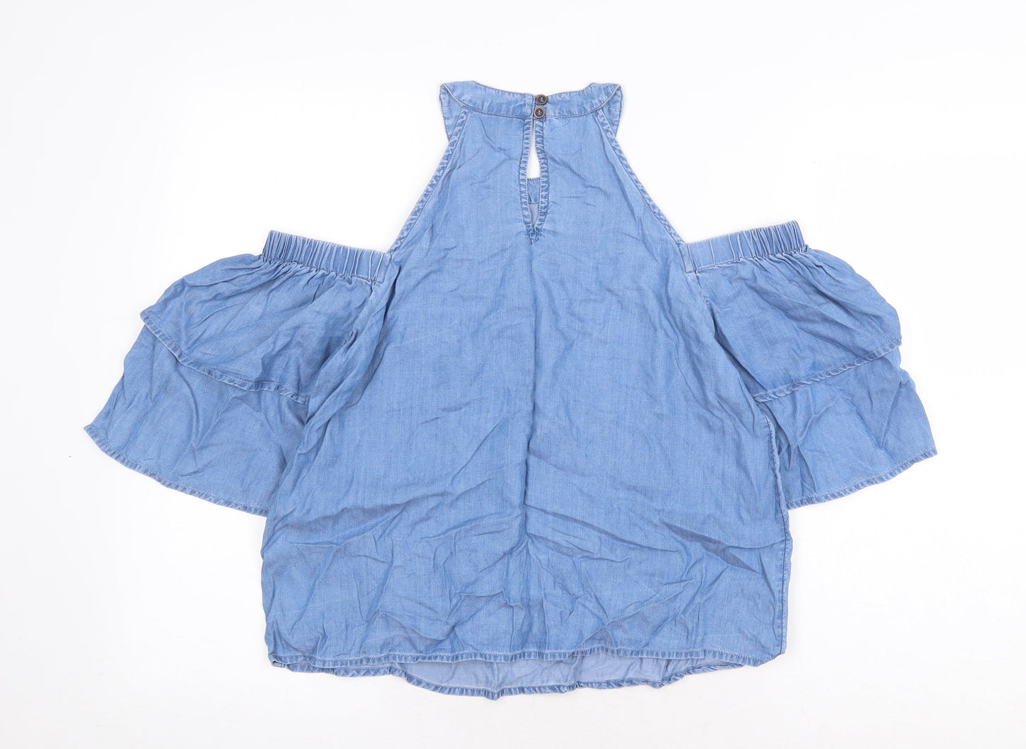 Miss Selfridge Womens Blue Lyocell Basic Blouse Size 8 Round Neck