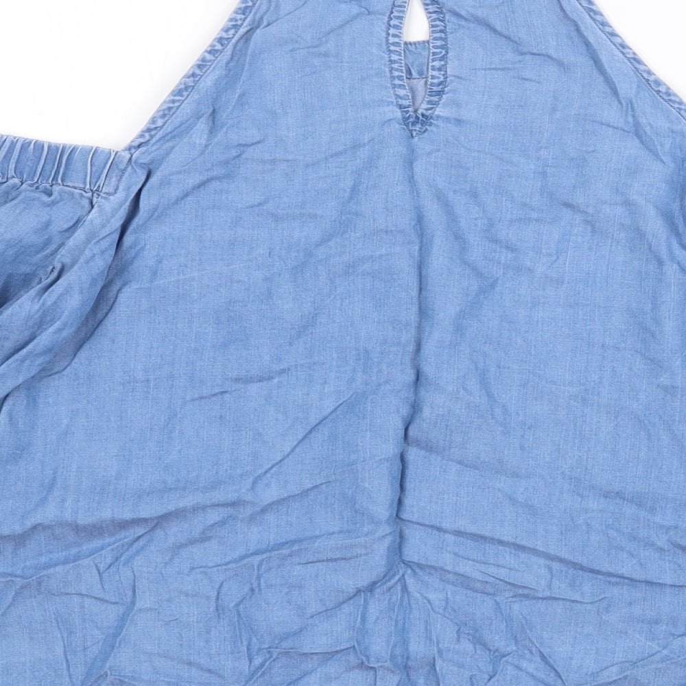 Miss Selfridge Womens Blue Lyocell Basic Blouse Size 8 Round Neck