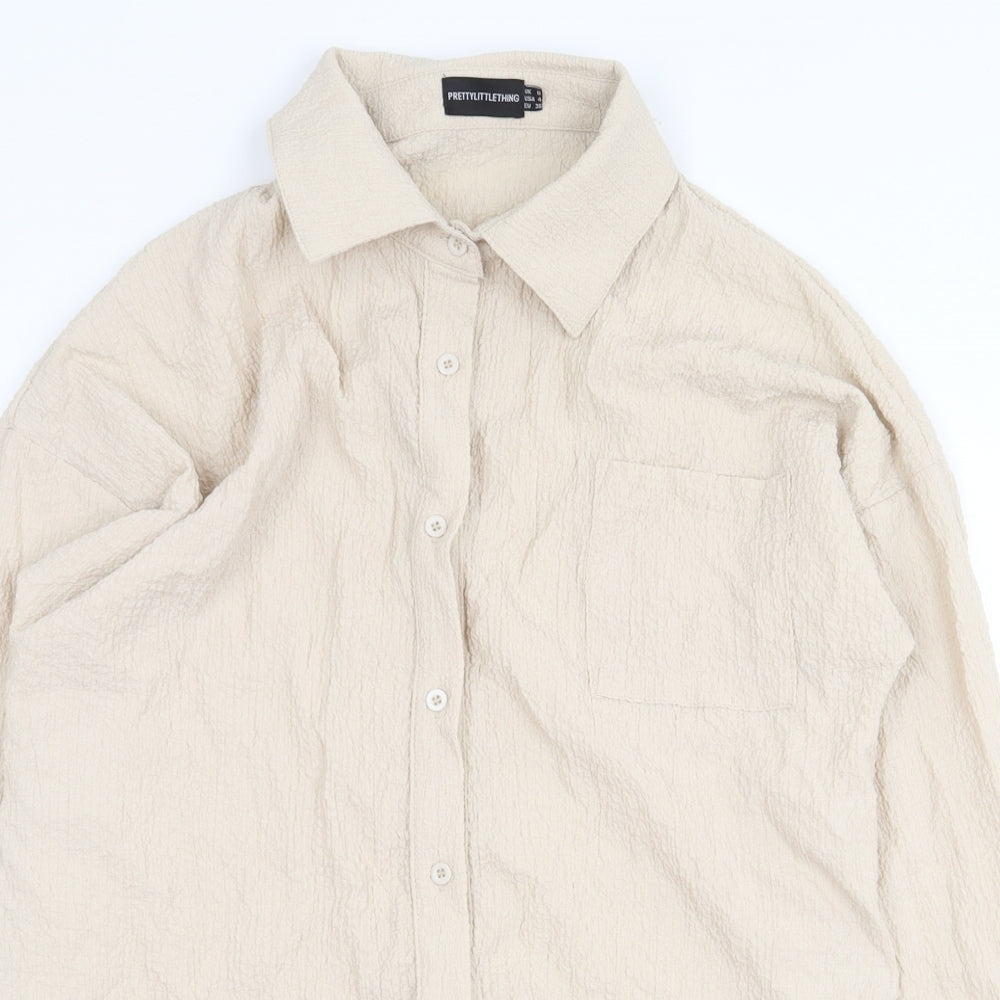Womens UK Size 8 PRETTYLITTLETHING Beige Basic Button-Up