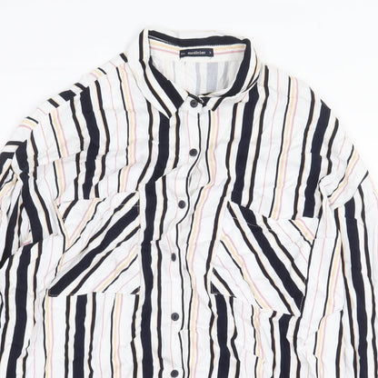 Medicine Womens White Striped Viscose Basic Button-Up Size S V-Neck