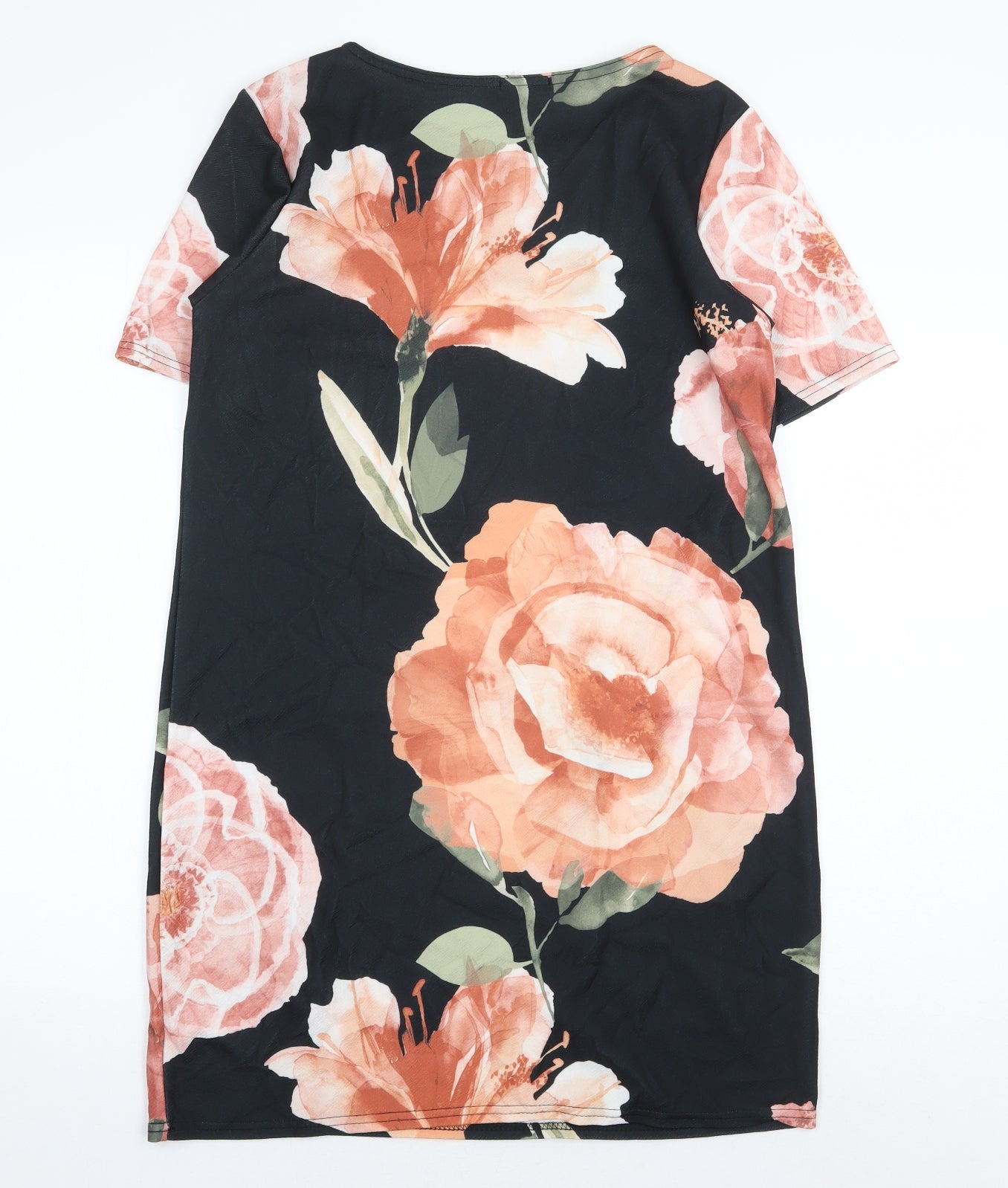 Boohoo Womens Black Floral Polyester A-Line Size 12 Round Neck Pullover