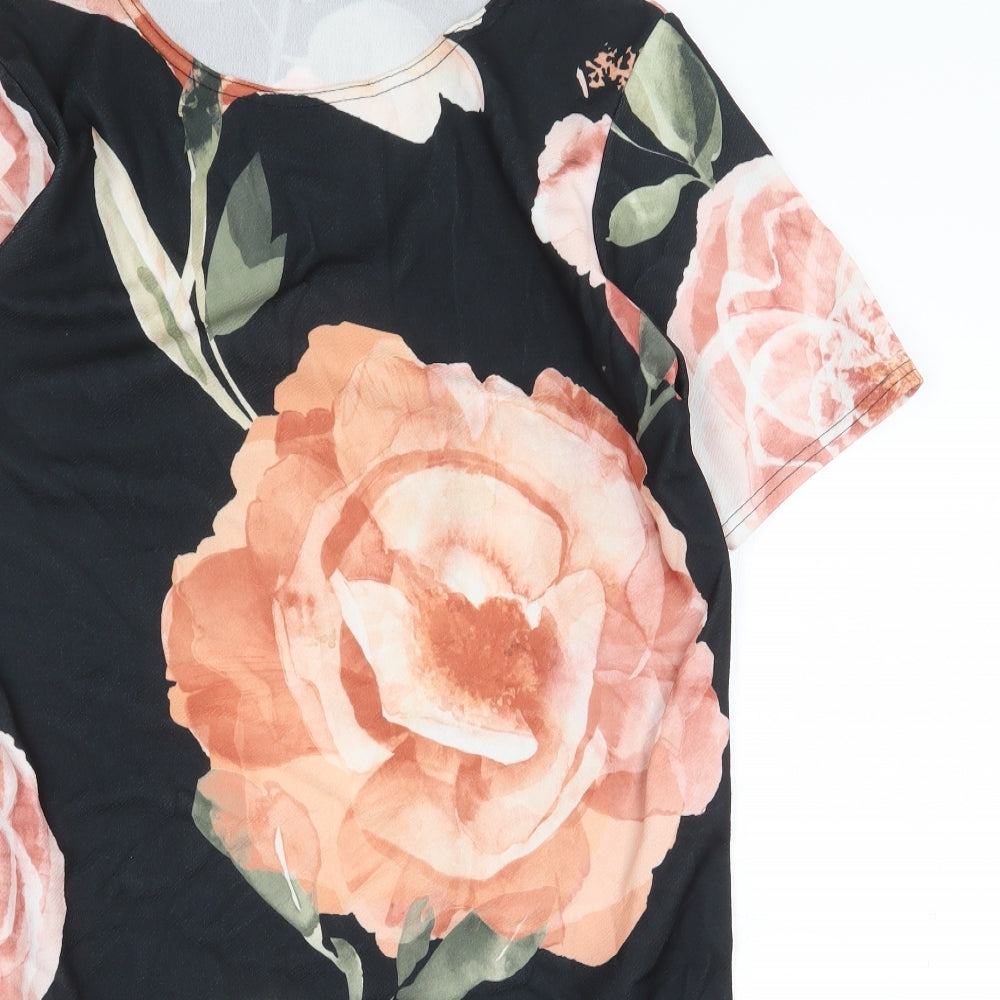 Boohoo Womens Black Floral Polyester A-Line Size 12 Round Neck Pullover