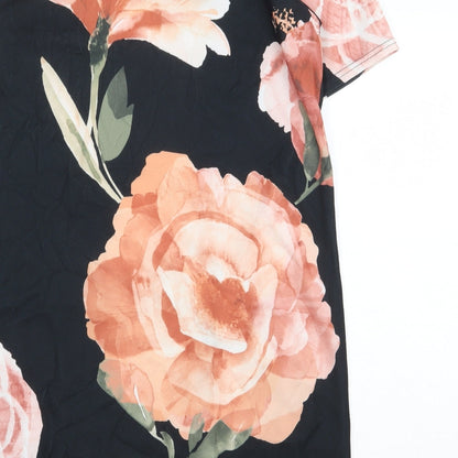 Boohoo Womens Black Floral Polyester A-Line Size 12 Round Neck Pullover