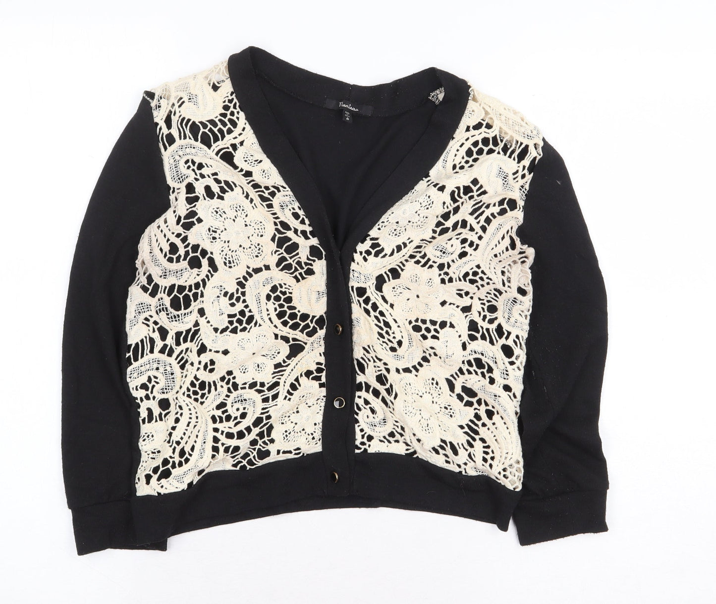 Momteau Womens Black V-Neck Floral Cotton Cardigan Jumper Size S
