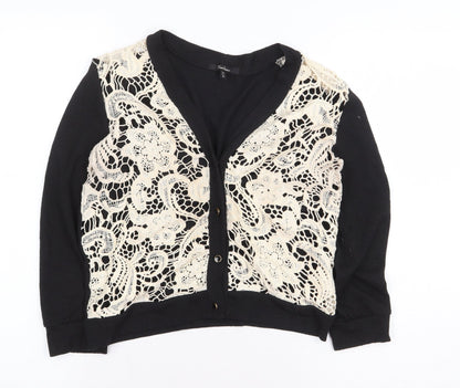 Momteau Womens Black V-Neck Floral Cotton Cardigan Jumper Size S