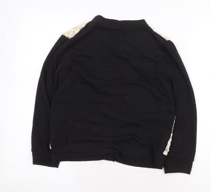 Momteau Womens Black V-Neck Floral Cotton Cardigan Jumper Size S