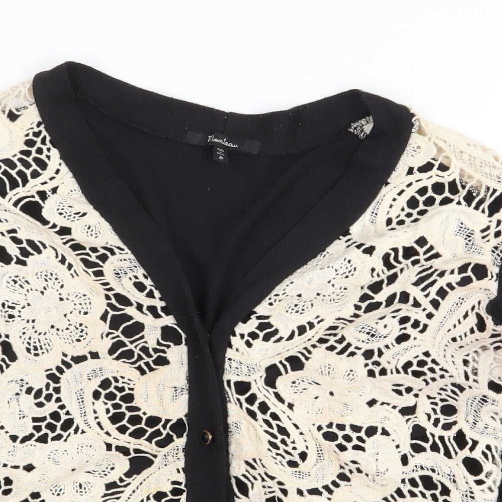 Momteau Womens Black V-Neck Floral Cotton Cardigan Jumper Size S