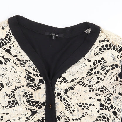 Momteau Womens Black V-Neck Floral Cotton Cardigan Jumper Size S