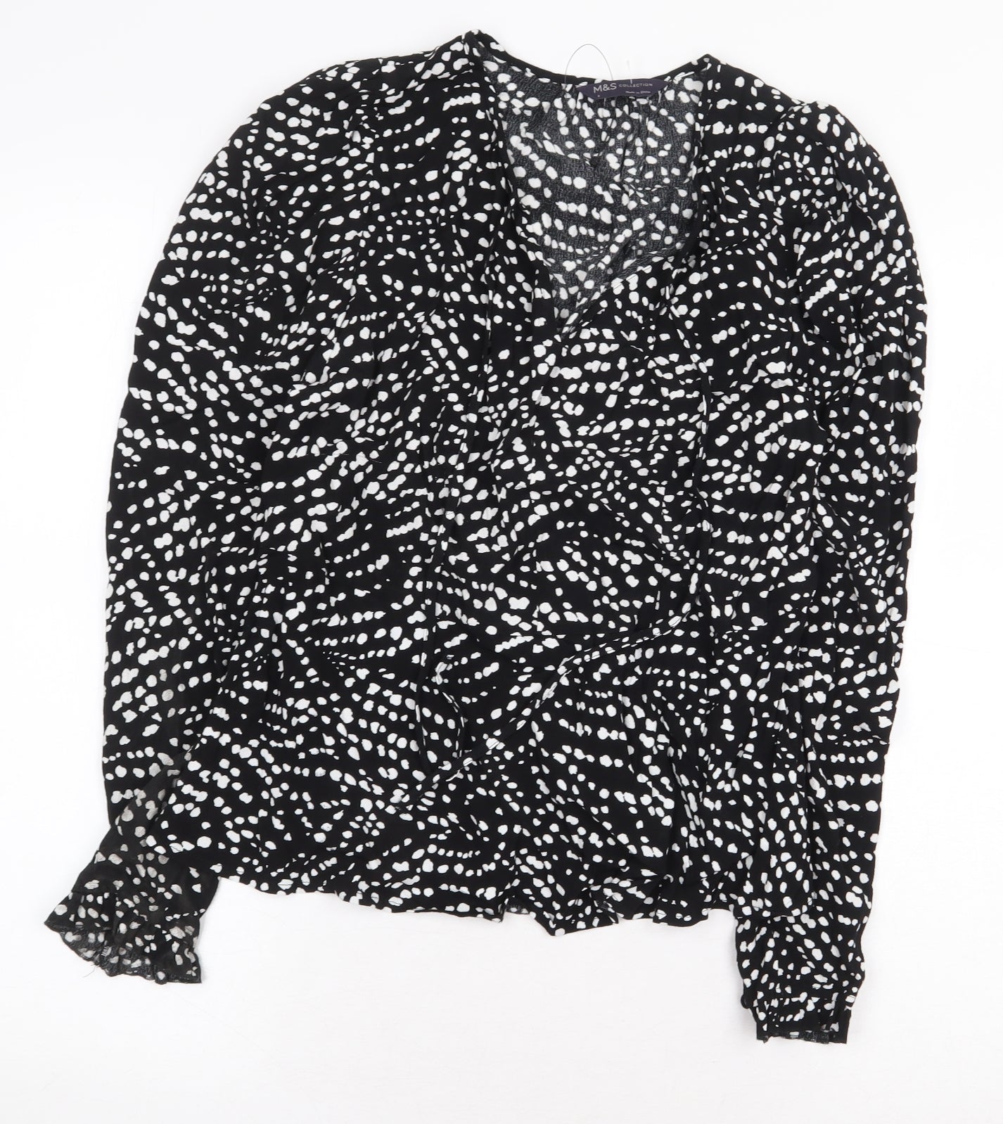 Marks and Spencer Womens Black Geometric Viscose Basic Blouse Size 8 V-Neck