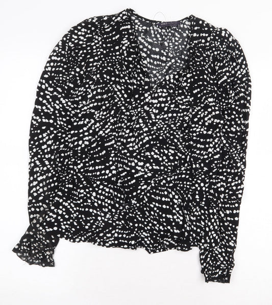 Marks and Spencer Womens Black Geometric Viscose Basic Blouse Size 8 V-Neck
