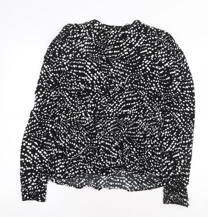 Marks and Spencer Womens Black Geometric Viscose Basic Blouse Size 8 V-Neck