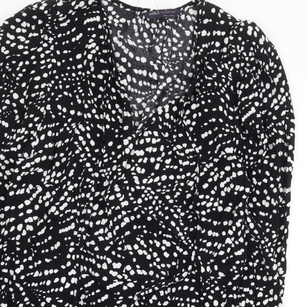 Marks and Spencer Womens Black Geometric Viscose Basic Blouse Size 8 V-Neck
