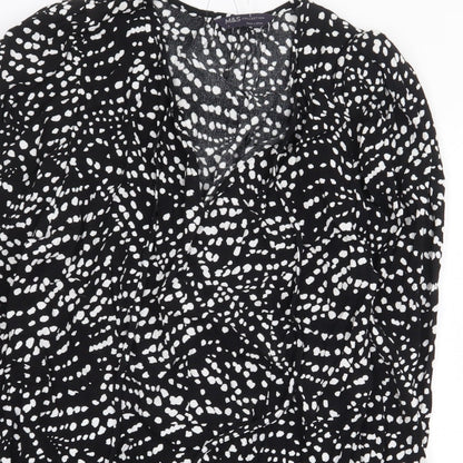Marks and Spencer Womens Black Geometric Viscose Basic Blouse Size 8 V-Neck