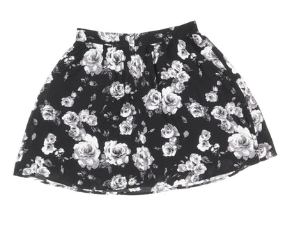 Moves Womens Black Floral Polyester Skater Skirt Size 12 Zip