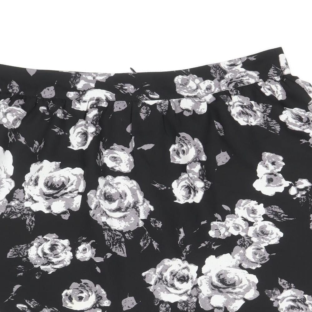 Moves Womens Black Floral Polyester Skater Skirt Size 12 Zip