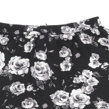 Moves Womens Black Floral Polyester Skater Skirt Size 12 Zip