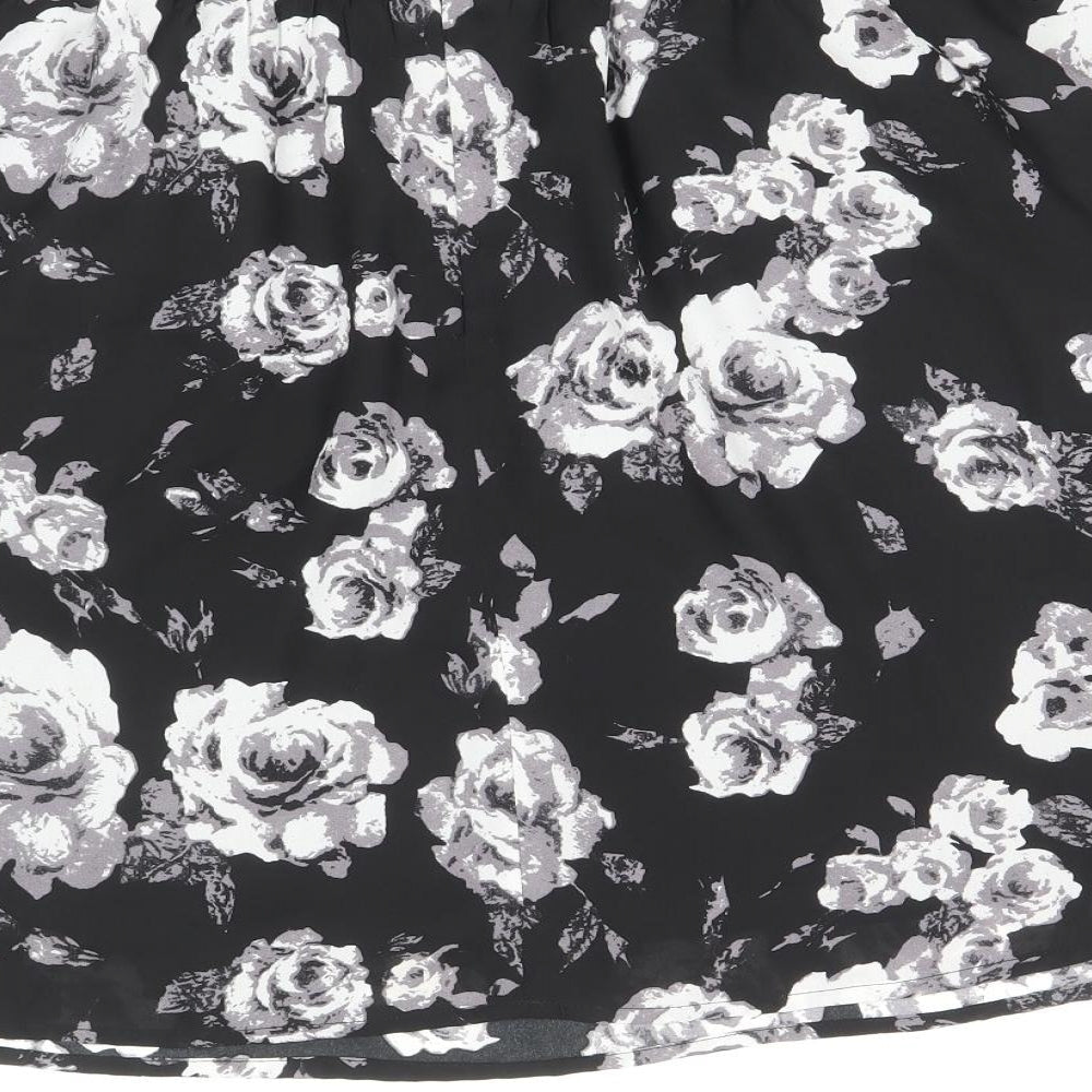Moves Womens Black Floral Polyester Skater Skirt Size 12 Zip