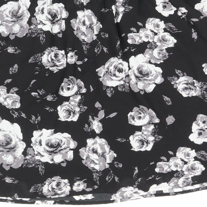 Moves Womens Black Floral Polyester Skater Skirt Size 12 Zip