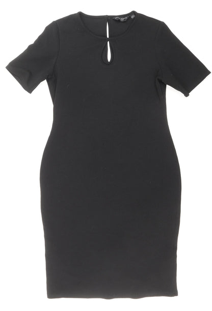 Dorothy Perkins Womens Beige Polyester A-Line Size 14 Round Neck Button