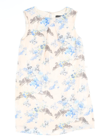 Primark Womens Beige Floral Polyester A-Line Size 12 Round Neck Button