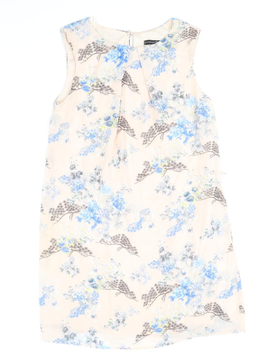 Primark Womens Beige Floral Polyester A-Line Size 12 Round Neck Button