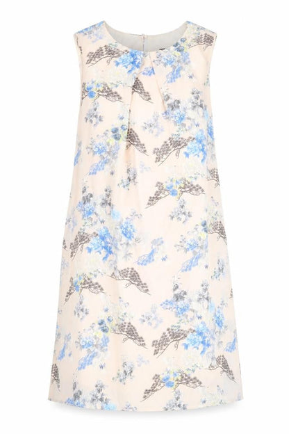 Primark Womens Beige Floral Polyester A-Line Size 12 Round Neck Button