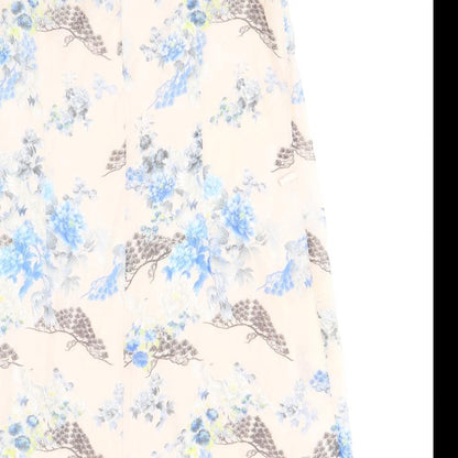 Primark Womens Beige Floral Polyester A-Line Size 12 Round Neck Button