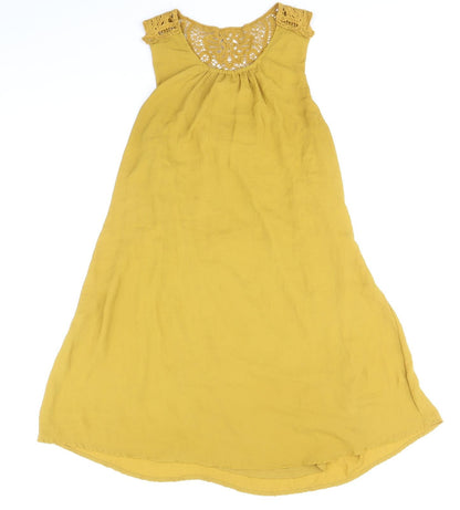 H&M Womens Yellow Geometric Polyester Tank Dress Size 8 Round Neck Pullover