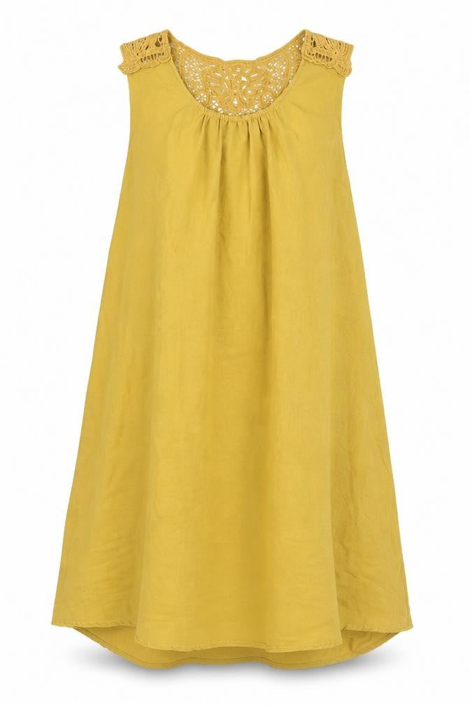 H&M Womens Yellow Geometric Polyester Tank Dress Size 8 Round Neck Pullover