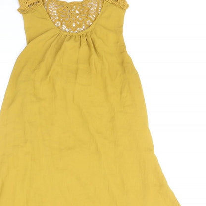 H&M Womens Yellow Geometric Polyester Tank Dress Size 8 Round Neck Pullover