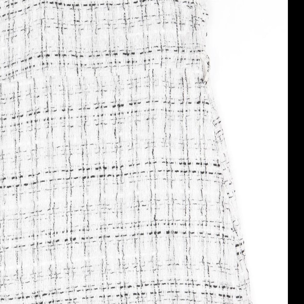 SheIn Girls White Geometric Polyester Pinafore/Dungaree Dress Size 11-12 Years Square Neck Button