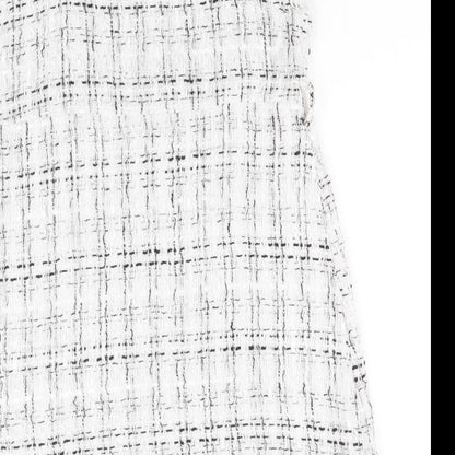 SheIn Girls White Geometric Polyester Pinafore/Dungaree Dress Size 11-12 Years Square Neck Button