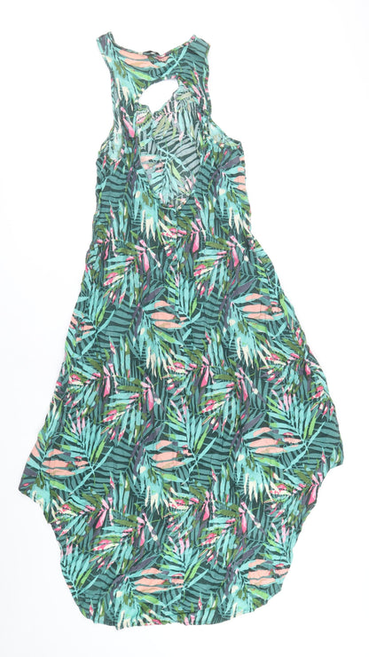 TU Womens Green Floral Viscose A-Line Size S Scoop Neck Pullover