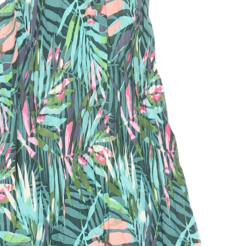 TU Womens Green Floral Viscose A-Line Size S Scoop Neck Pullover