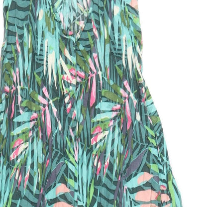 TU Womens Green Floral Viscose A-Line Size S Scoop Neck Pullover