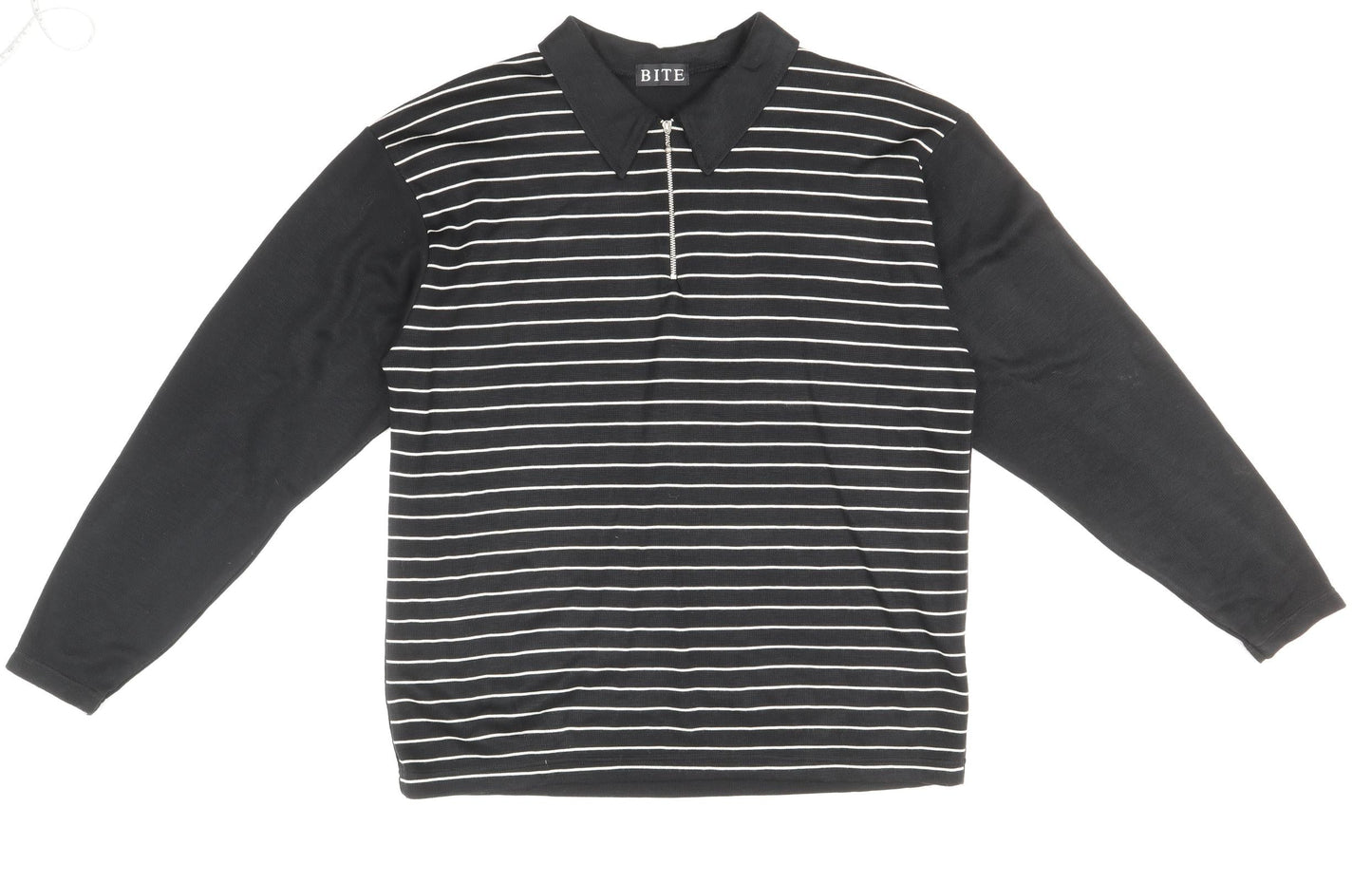Bite Mens Black Collared Striped Acrylic Pullover Jumper Size M